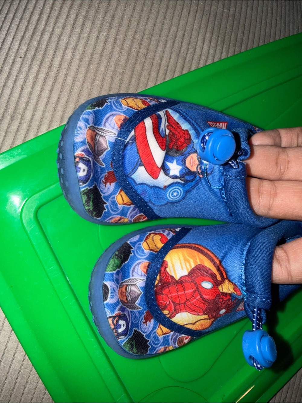Marvel Blue Kids Superhero Slip-On Shoes with Captain America & Iron Man